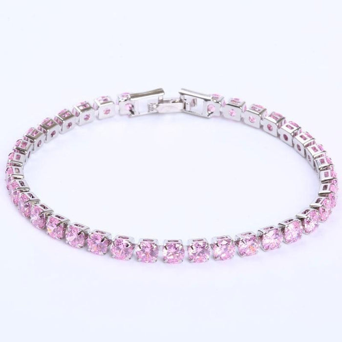 Luxury 4mm Diamond Shiny Elegant Cubic Zirconia Tennis Bracelets Iced Out Chain Crystal Wedding Bracelet For Women and Men In Modern Gold Silver and Colorful Design