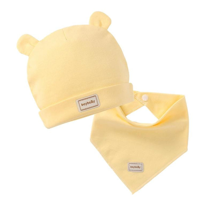 Cute Kids Hat Cap with Bibs Candy Solid Colors Beanies Cotton Born Baby Hat Bibs Toddler Infant Caps For Kids Baby