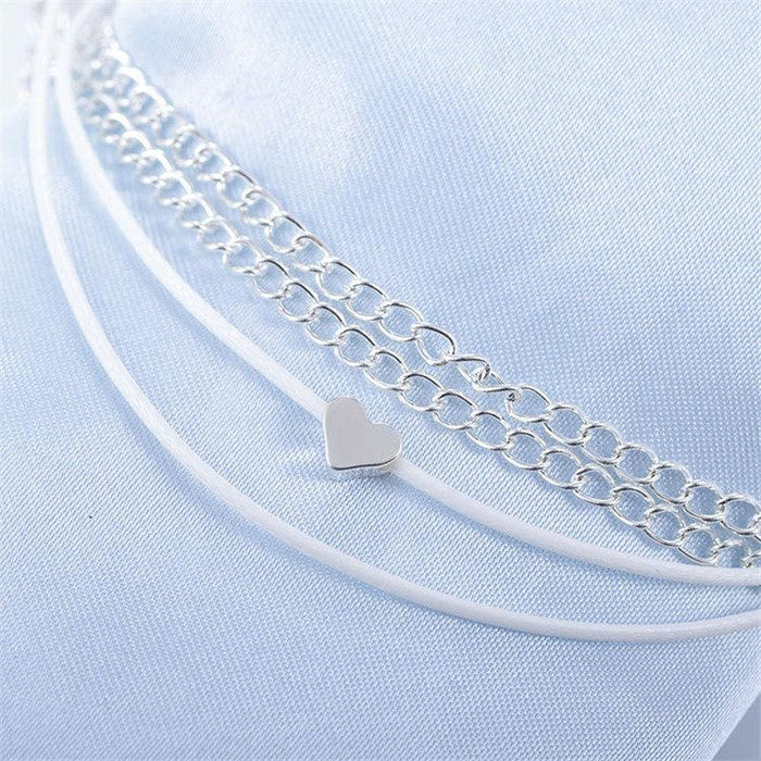 Heart Bohemian Silver Color Anklet Bracelet Heart shape Female Anklets foot Jewelery Style 2020