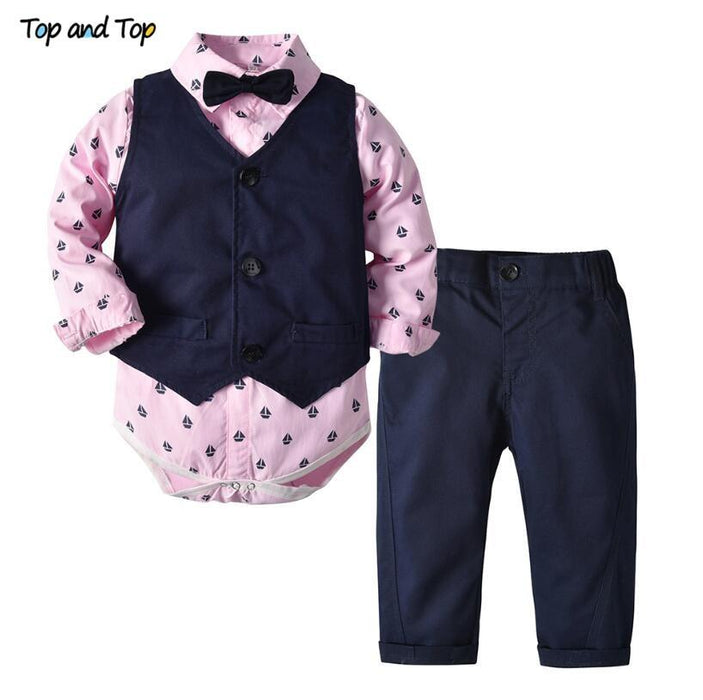 Luxury Modern Outfit Autumn Fashion Baby Boys Gentleman Bow Tie Rompers Pants Suit Baby Set For Celebrations