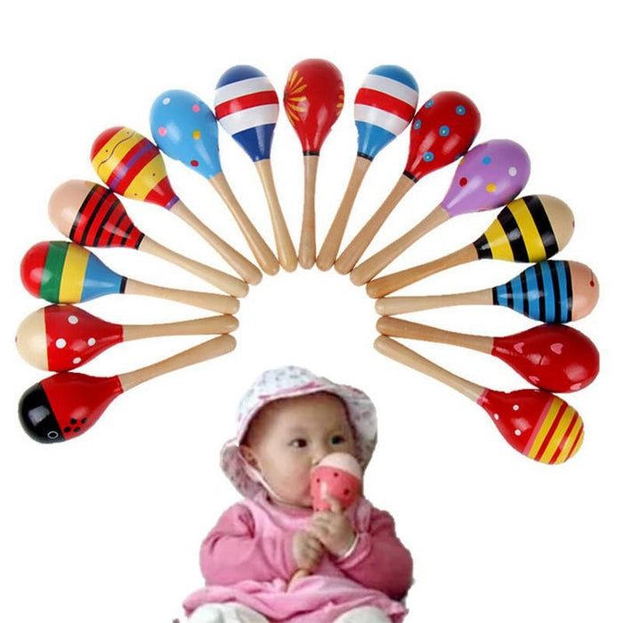 Baby Kid Wooden Ball Toy Sand Hammer Rattle Musical Instrument Percussion Infant (Multicolor)Random PCS For Kids