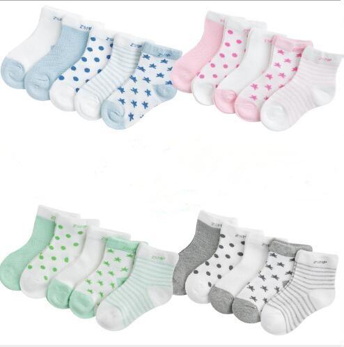 5 Pairs Pack  Children's Summer Mesh Socks Ultra-thin Breathable With Stars Moon Print For Boys And Girls