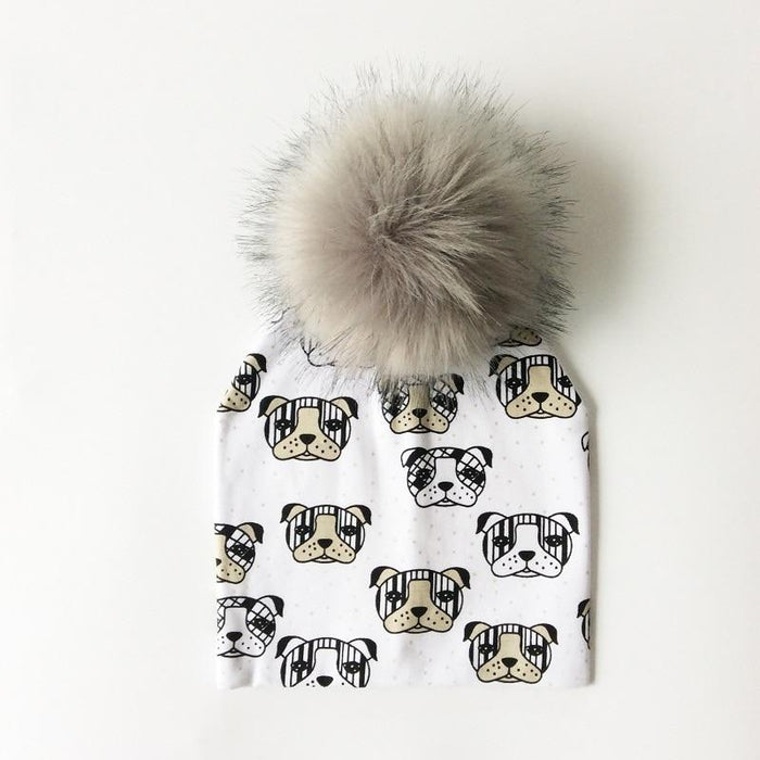 Luxury Modern Unique Toddler Boys and Girls Cartoon Printing Cotton Pompom Cap For Baby Beanie Hat With Pompon For Kids