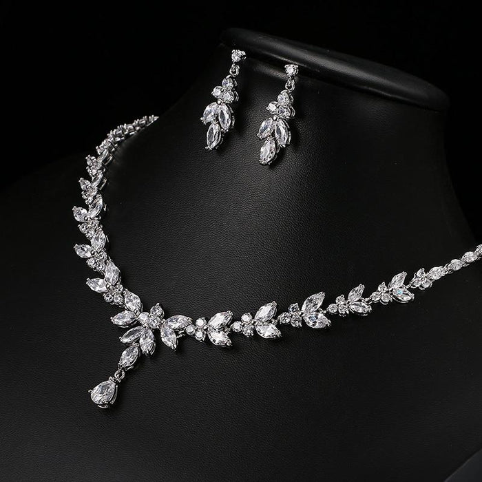 Exquisite Jewelry Sets For Women Wedding Party Jewelry Accessories Cubic Zircon Stud Earrings & Necklace Gift