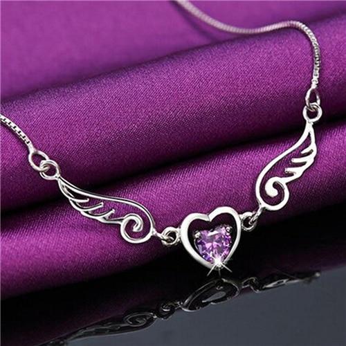 Angel Wing Of Love Heart Silver Plated Necklace Dream Female Necklace Birthday Young Girl's Present Fantasy Romance Gift For Women and Girl