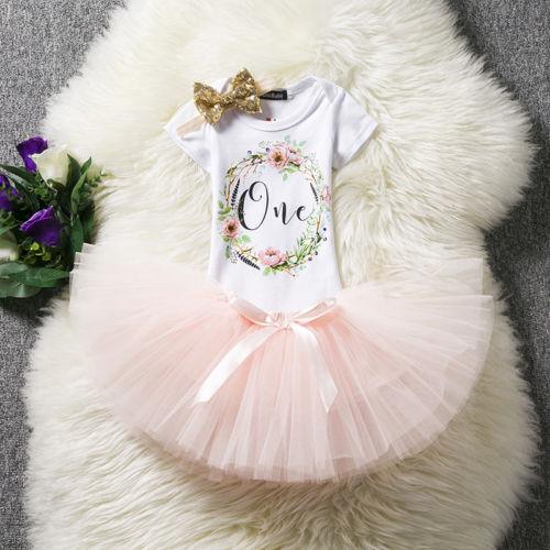 Baby First Birthday Outfits Tutu Tulle for 1 Year Party Fluffy Pink Communion Toddler Christening Gown Dresses For Girls