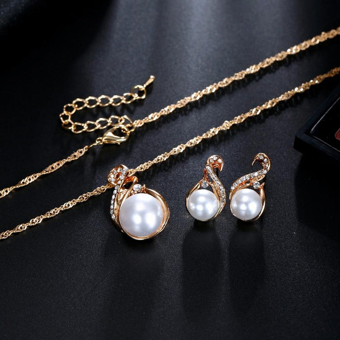 Trendy Elegant Luxury Jewelry Sets Wedding Silver Color Earrings Simulated Pearl Jewelry Set Women Necklace Set  For Women and Ladies