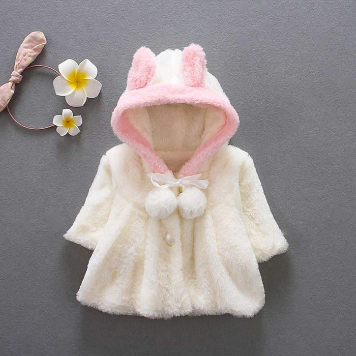 Luxury Modern High Quality Winter Rabbit Ear Warm Fur Coat Cloak Jacket Outerwear for Newborn Baby Girls