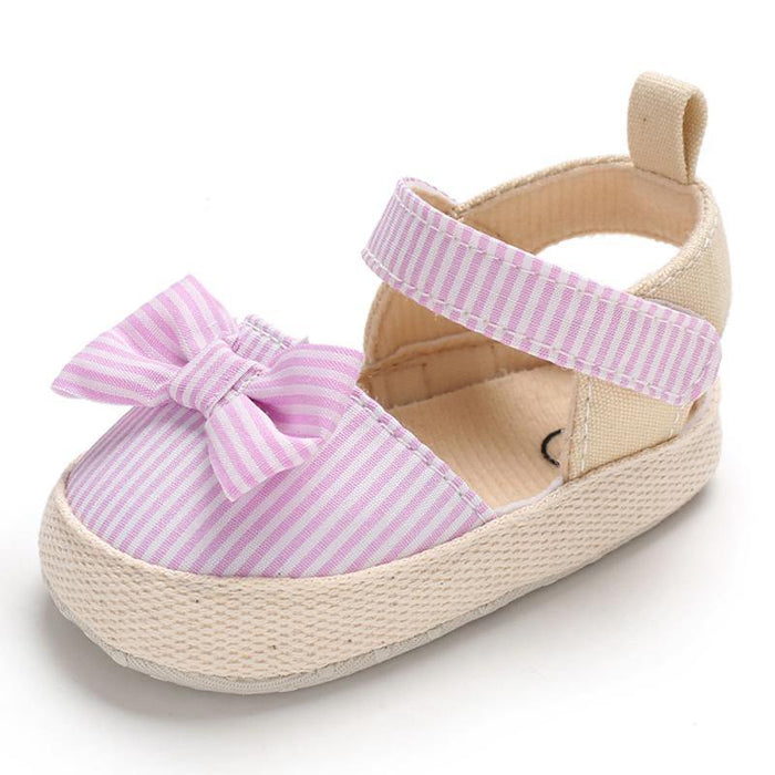 Newborn Baby Girl Striped Bow Sandals Soft Shoes Infants Anti-Slip Sneaker New Fashion Clogs 0-18M