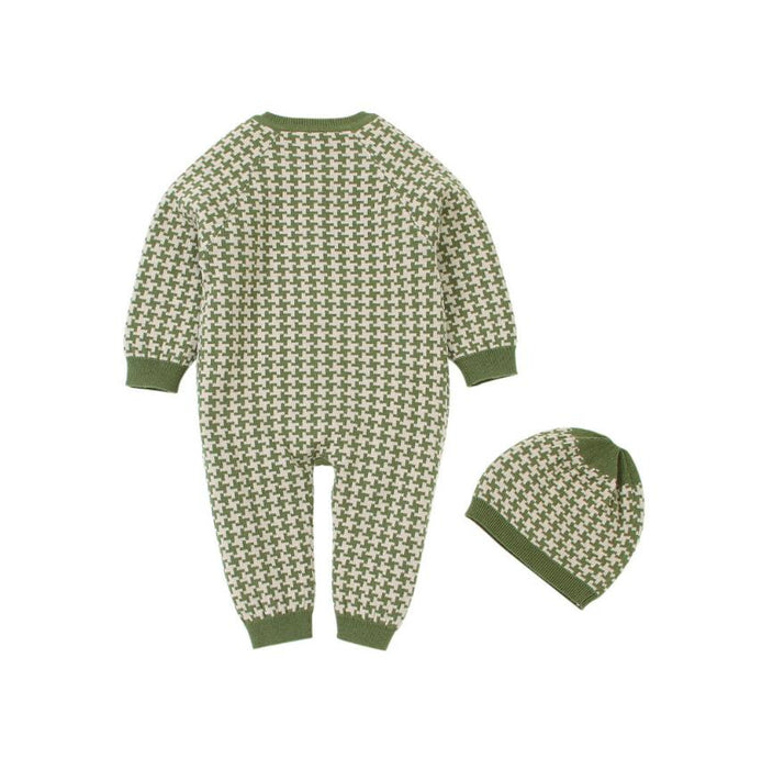 Knitted Newborn Baby Clothes Cotton Baby Romper With Plaid Hat Infant Toddler Jumpsuit For Girls And Boys