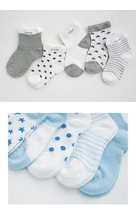 5 Pairs Pack  Children's Summer Mesh Socks Ultra-thin Breathable With Stars Moon Print For Boys And Girls