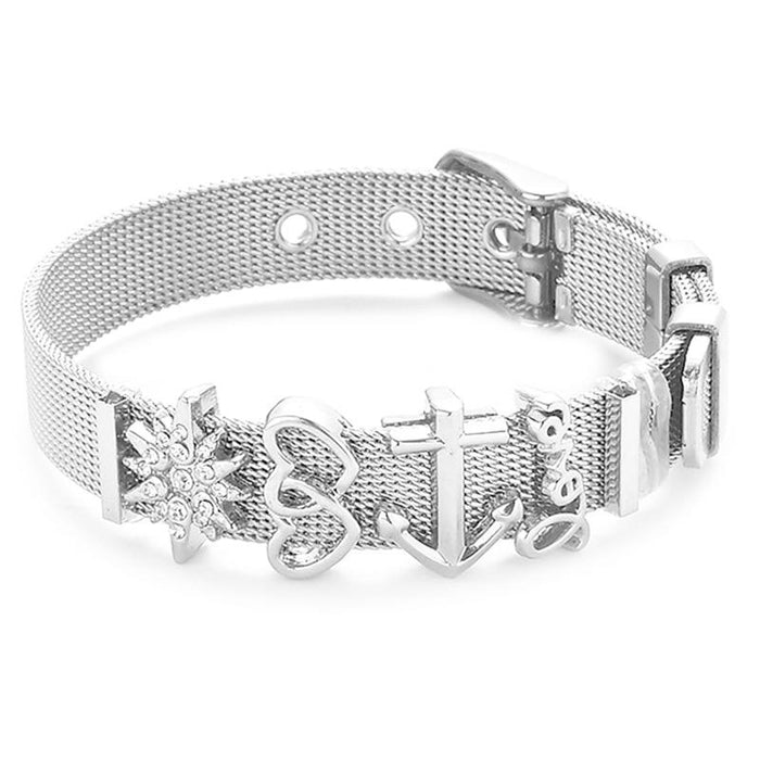 Fashion Stainless Steel Woman and Men Bracelet Mesh Bracelet Set Crystal Heart Anchor Charm Fine Bracelet Bangle For Female Lover