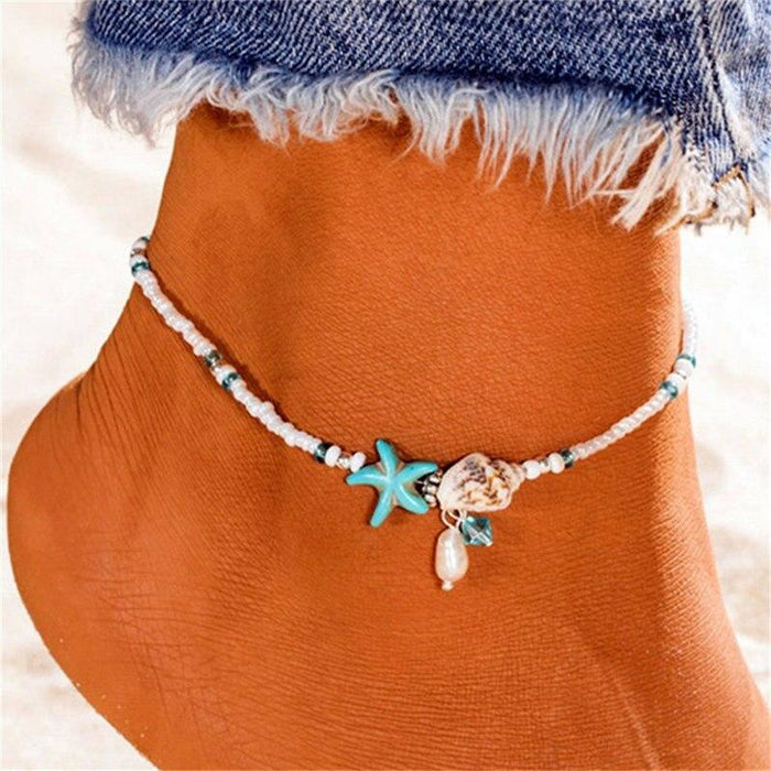 Starfish Handmade Brecelets Shell Beads Starfish Anklets for Women Leg Bracelet Handmade Bohemian Foot Chain