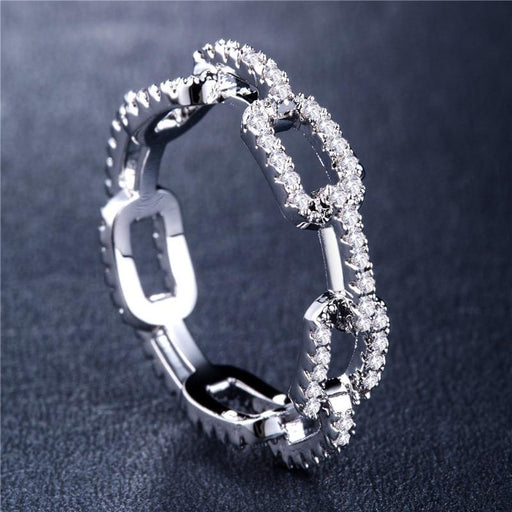 Great Idea Creative Chain Design Elegant Women Ring With Micro Paved Destiny Link Modern For Couple Ring For Girlfriend And Boyfriend Hot Items Selling