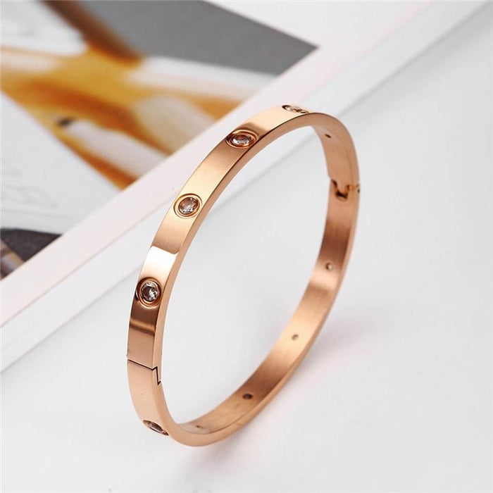 Rose Gold Women's Bracelets Crystal Bangles for Women Bohemian Stainless Steel Fashion Jewelry Love Valentines Day Gift