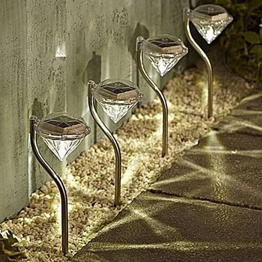 4 Solar Garden Diamond LED Lamps In White Warm White And Multicolor Stainless Steel Lamps For Garden Pathway Yard