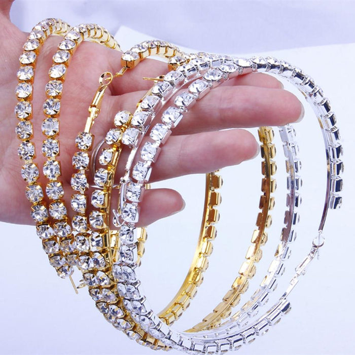 Luxury Shiny Diamond Rhinestone Big Hoop Earrings for Women Round Circle Great Round Hoop Earrings Elegant Jewelry For Gift