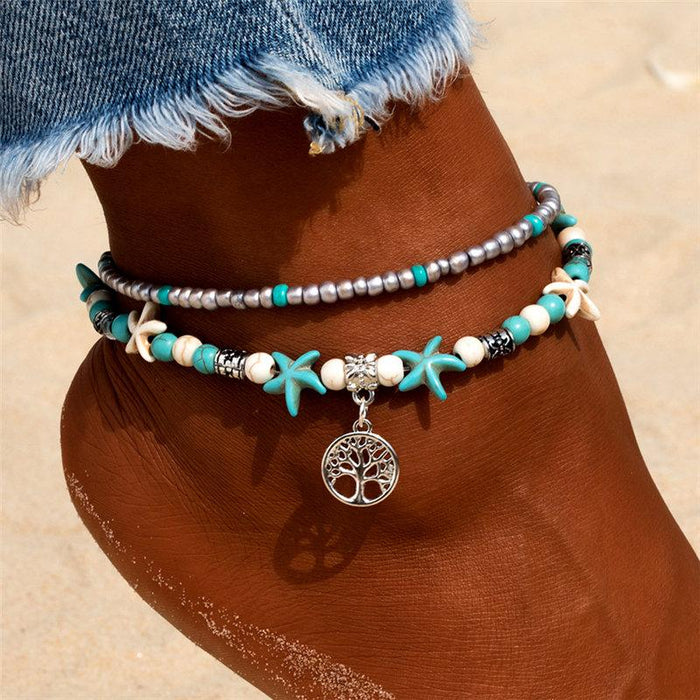 Starfish Handmade Brecelets Shell Beads Starfish Anklets for Women Leg Bracelet Handmade Bohemian Foot Chain