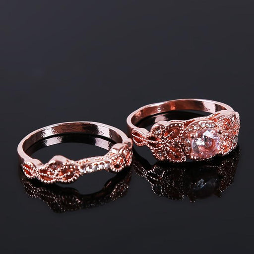 Luxury New Crystal Two-piece Zircon engagement ring Rose Gold Color Zircon Jewelry For Woman