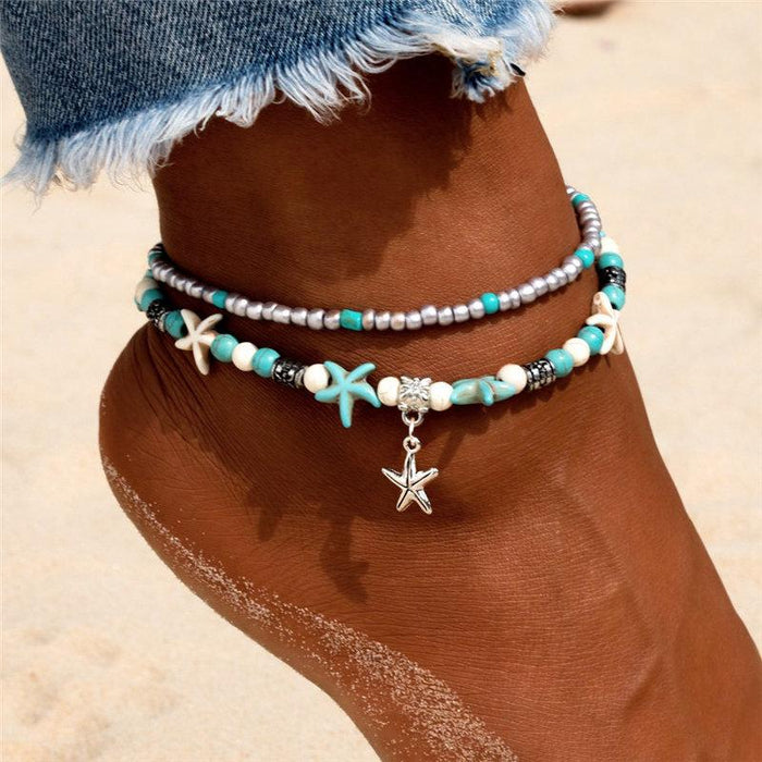 Starfish Handmade Brecelets Shell Beads Starfish Anklets for Women Leg Bracelet Handmade Bohemian Foot Chain