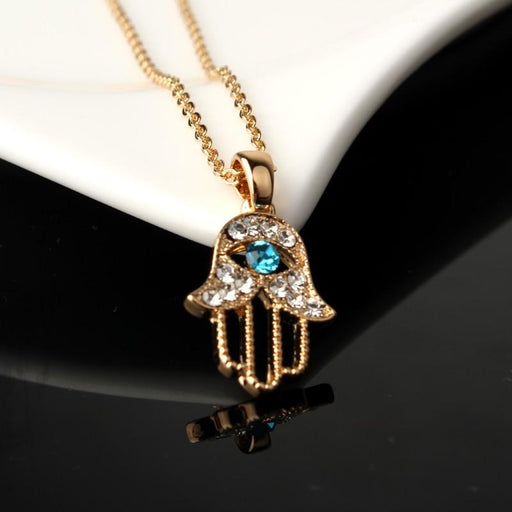 Modern Turkish Crystal Elegant Evil Eye Hand Hamsa Pendant Necklace Luxury Women Amazing Color Jewelry Hollow Out Clavicle Link Chains