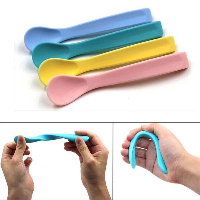 Baby Soft Flexible Silicone Spoon Food Grade Baby Feeding Spoons Safety Tableware Infant Learning Spoons For Boys And Girls