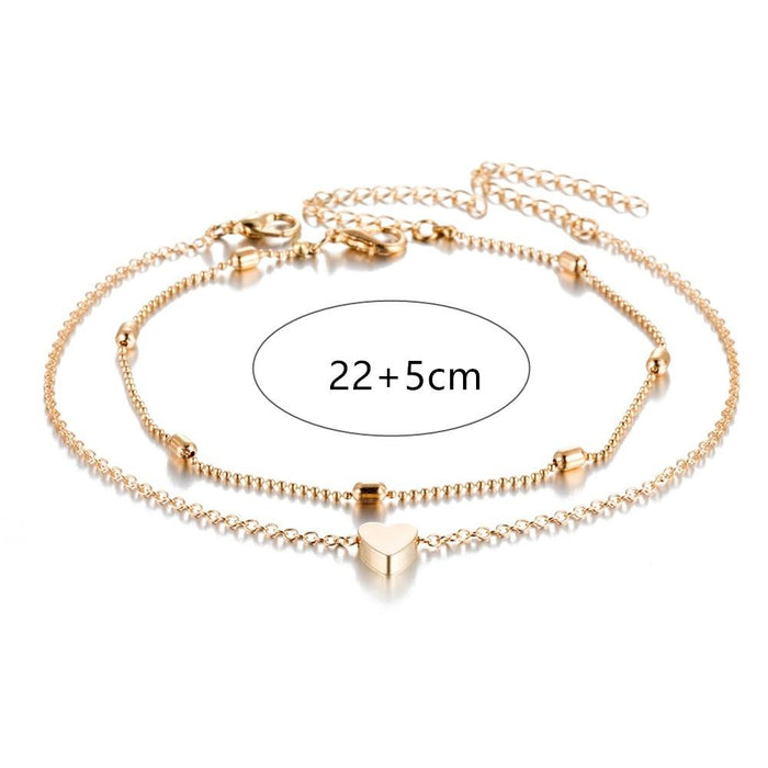 Female Heart Anklets Barefoot Crochet Sandals Foot Jewelry Bracelets For Women Leg Chain