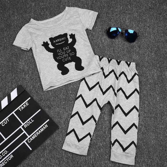 Modern Printed Baby Boy Clothes Sets T-shirt+ Pants Cartoon Printed Clothing Set For Boys In Elegant Design