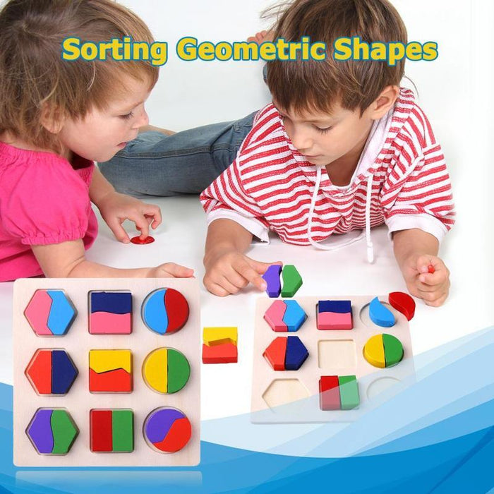 Wooden Geometric Shapes Puzzle Sorting Math Bricks Preschool Learning Educational Game Baby Toddler Toys for Children