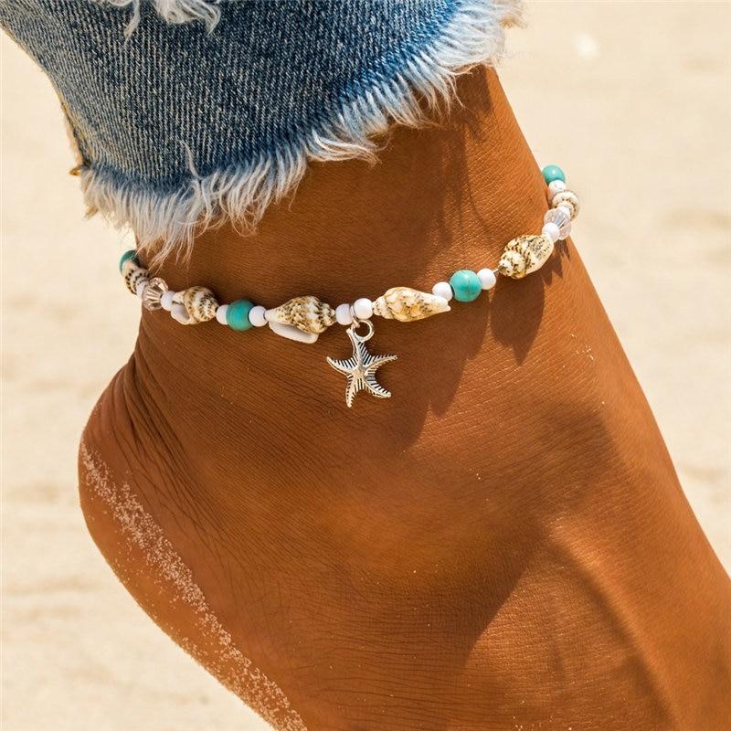 Starfish Handmade Brecelets Shell Beads Starfish Anklets for Women Leg Bracelet Handmade Bohemian Foot Chain