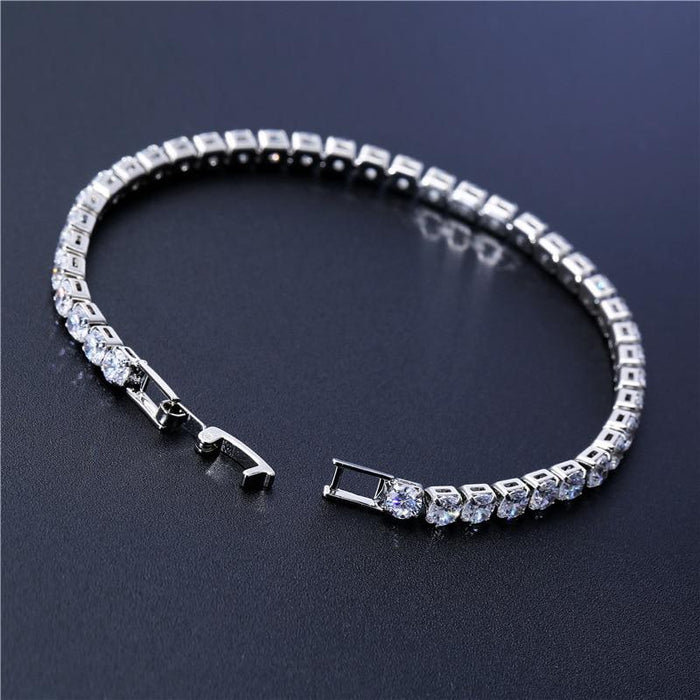 Luxury 4mm Diamond Shiny Elegant Cubic Zirconia Tennis Bracelets Iced Out Chain Crystal Wedding Bracelet For Women and Men In Modern Gold Silver and Colorful Design