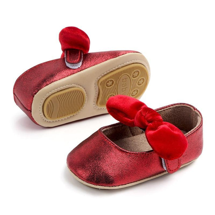 Baby Shoes Infant Girl First Walkers Bowknot Soft Rubber Sole Newborn Pre Walkers Shine Stylish Shoes