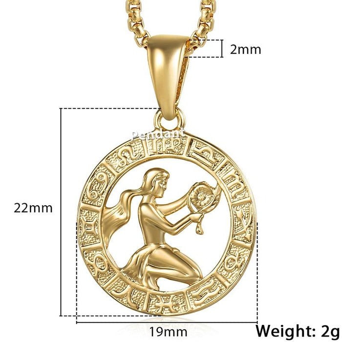 Luxury Gold Men and  Women Zodiac Medalon Necklace Symbol Cool Jewelry Gift