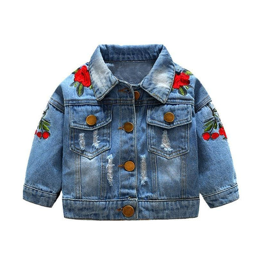 Modern Luxury Baby Girls Outerwear Jeans Coat Ripped Embroidery Jackets For Girls With Roses