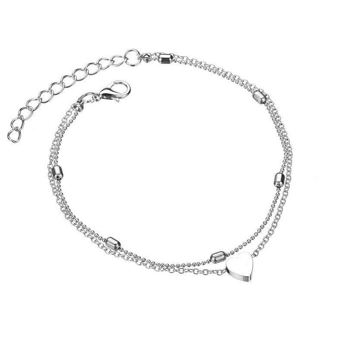 Heart Bohemian Silver Color Anklet Bracelet Heart shape Female Anklets foot Jewelery Style 2020