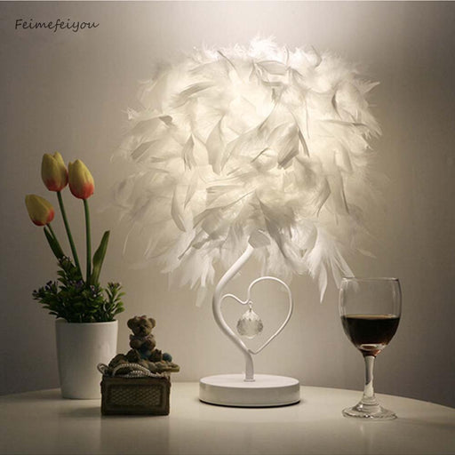 STEVVEX Reading Room Luxury Interesting Decor Heart Shape Feather Crystal Lamp Table Lamp for bedroom Light art decor home planetarium