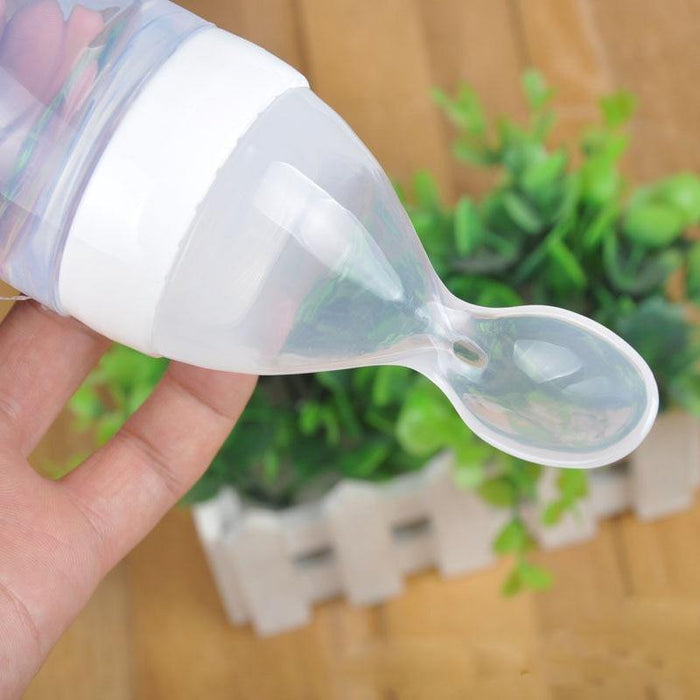 Safety Silicone Bottle For Infant Dids Deeding Bottles With Spoon Baby Food Supplement Bottle Cup For Kids