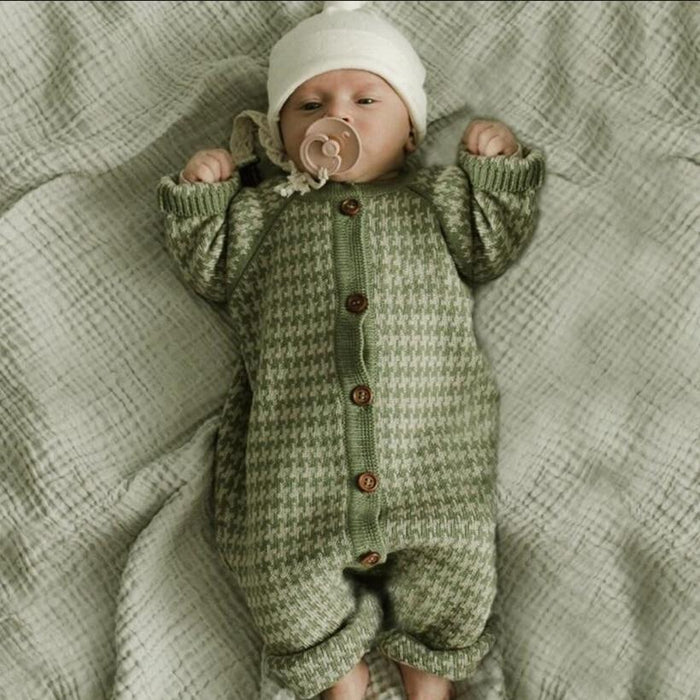 Knitted Newborn Baby Clothes Cotton Baby Romper With Plaid Hat Infant Toddler Jumpsuit For Girls And Boys