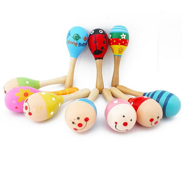 Baby Kid Wooden Ball Toy Sand Hammer Rattle Musical Instrument Percussion Infant (Multicolor)Random PCS For Kids