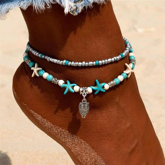 Starfish Handmade Brecelets Shell Beads Starfish Anklets for Women Leg Bracelet Handmade Bohemian Foot Chain