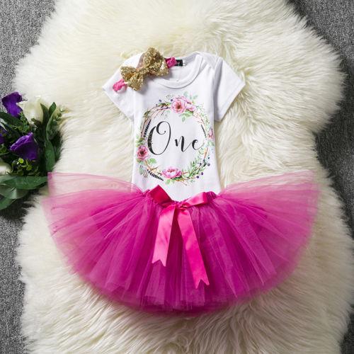 Baby First Birthday Outfits Tutu Tulle for 1 Year Party Fluffy Pink Communion Toddler Christening Gown Dresses For Girls