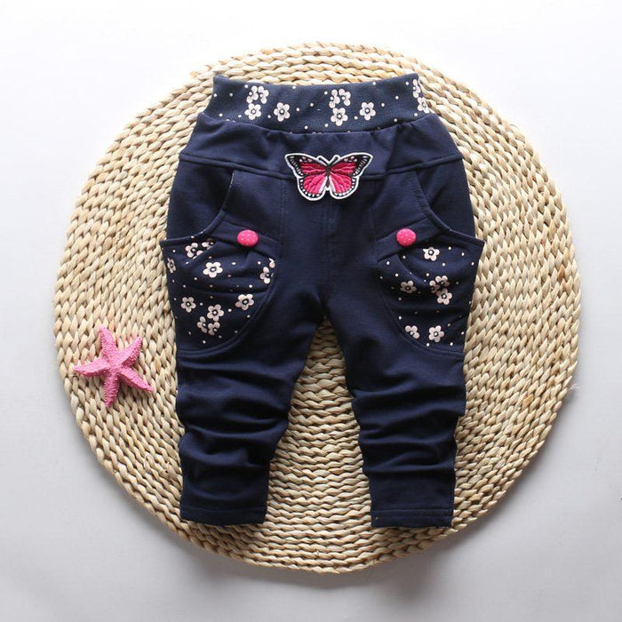 New Spring 100% cotton High-quality Cute Butterfly Embroidery Pattern Baby Girls Pants For 0-3 year Baby Girl