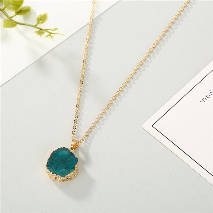 9 Styles European Resin Stone Round Pendant Necklace for Women Broken Stone Chain Necklace for Female