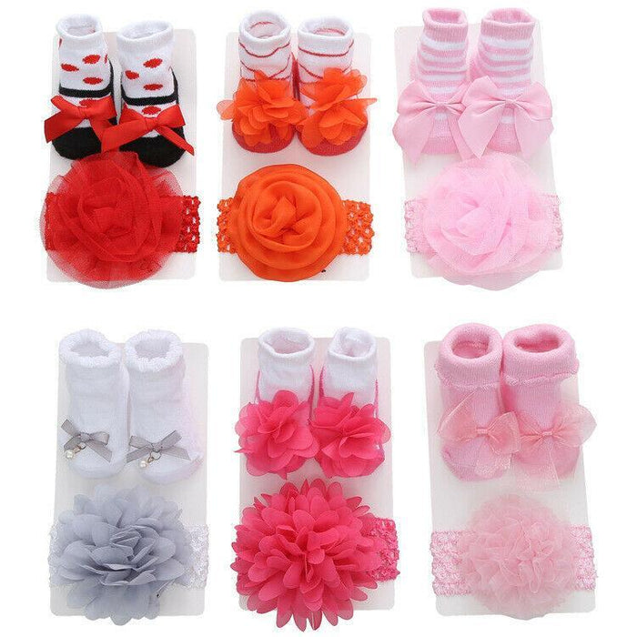 Princess Colorful Lace Baby Socks Bow Cute Baby Bowknot Warm Socks And Hair Band Set Stylish Design For Baby Girls