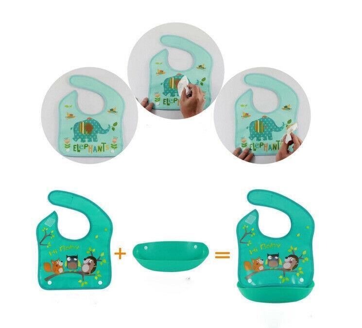 Waterproof Silicone Bib Feeding Food Catcher Baby Newborn Cartoon Aprons Adjustable Baby Bibs For Kids