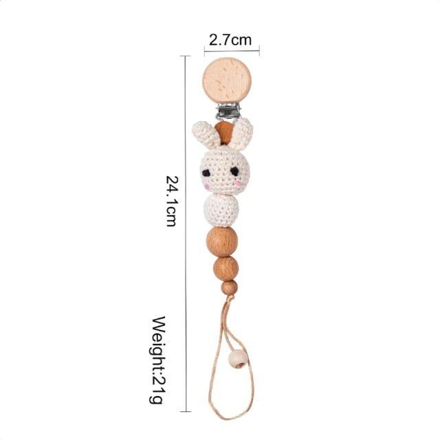 Modern Handmade Pacifier Chain Baby Teething Chains Crochet Rabbit Panda Beads Wooden Clips Wood Tiny Rod  For Kids