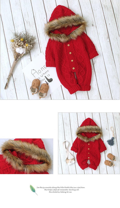 Modern elegant Baby Warm Coat For Newborn Baby Hooded Knit Romper Baby Jumpsuit outfit In Modern Design