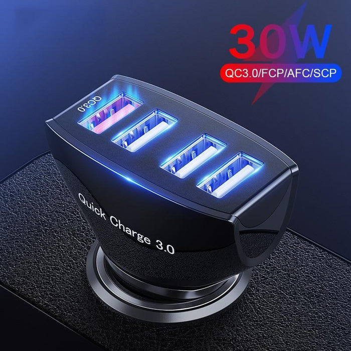 30W 4 Ports Car Charger Quick Charge 3.0 Dual USB Adapter Fast Charging For Smartphones Car-Charger Gadgets