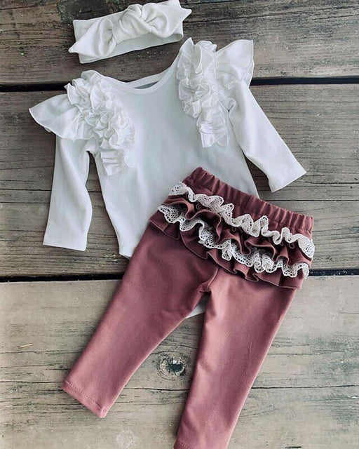 3PCS/SET Toddler Baby Girl Clothes Romper Top Ruffle Pants Trousers Outfit Autumn Winter Season Styoe For Girls Baby Kids