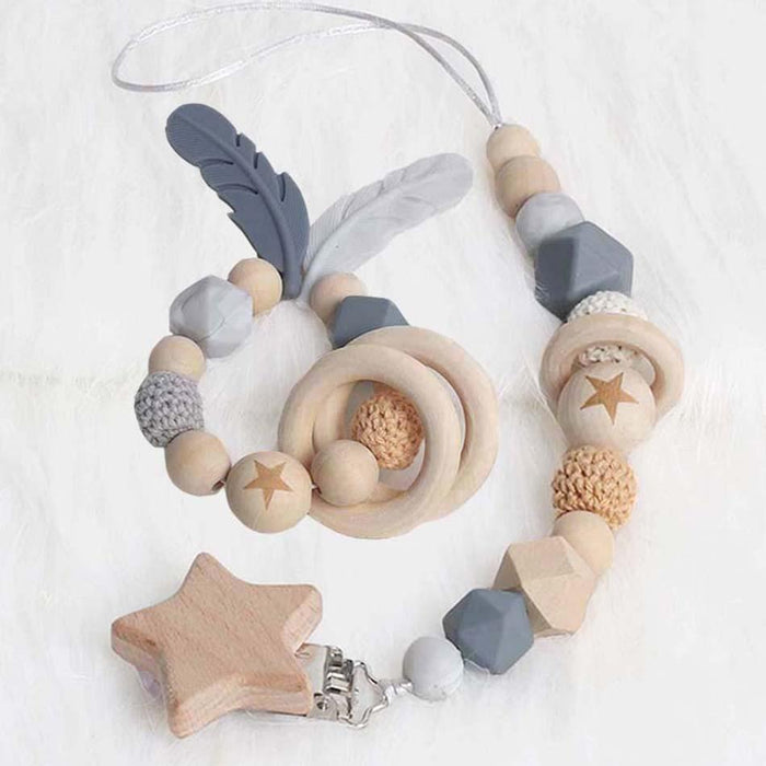 Modern Wood Pacifier Clip Chain Holder Nipples Pacifier Clips Pacifier Teether Teething Toy Cartoo Wooden Bracket For Pacifier For Kids